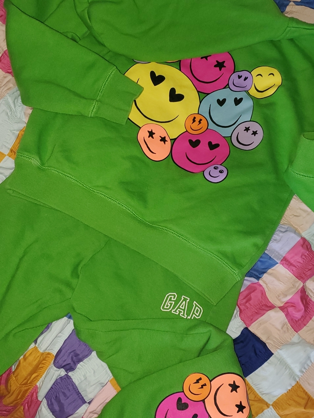 GAP Bright Green Smiley Sweatshirt & Joggers Set